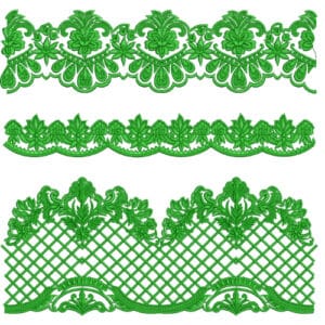 Classic Green Lace Embroidery Border Set with Floral Motifs and Lattice Pattern